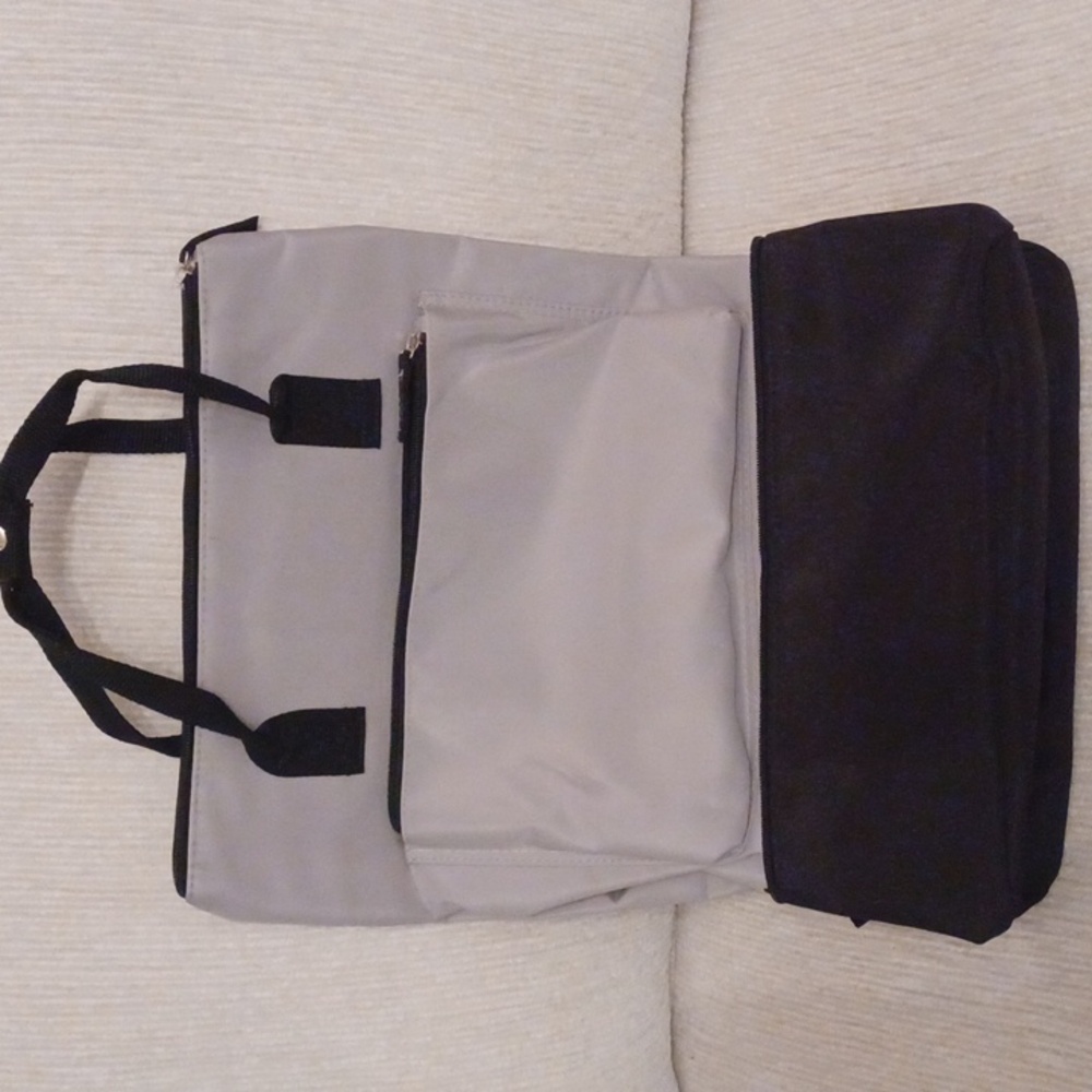 DSW_Backpack_Gray/Black-Water Proof cover_12"W x 17.5" lgth-light wght multi poc